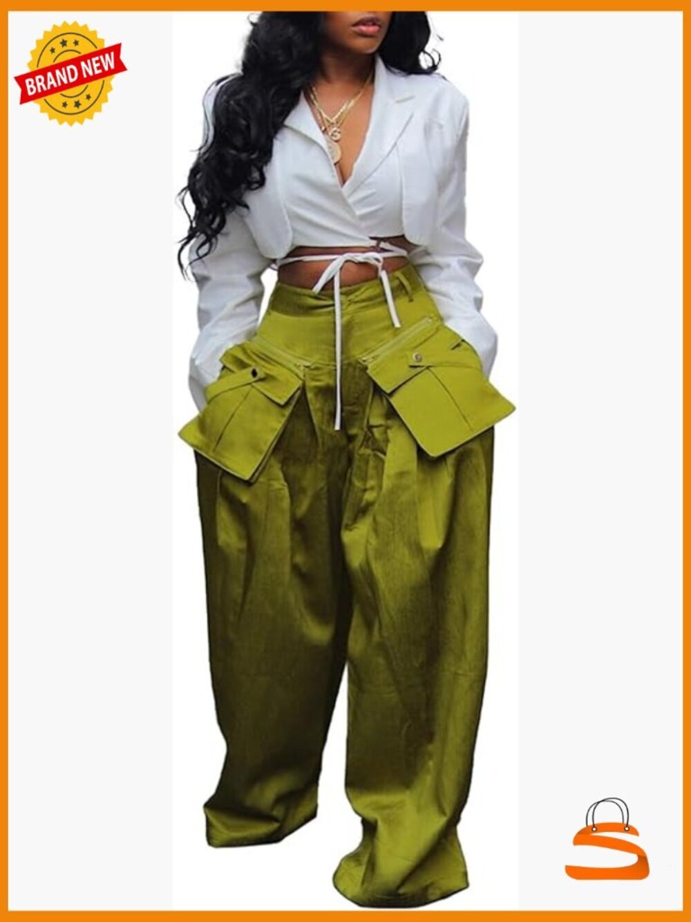 High Waisted Wide Leg Cargo Pants with Zipper Pockets